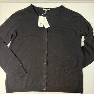 Woolovers Sweater Cashmere Merino Wool Classic V Neck Cardigan Black New XL